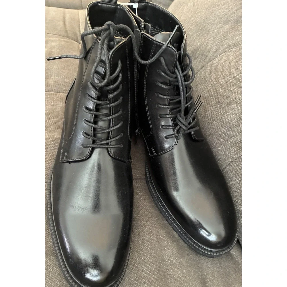 Madden Combat Boots Mens 10 Black Side Zip Lace Up Lug Sole Ankle Boots
